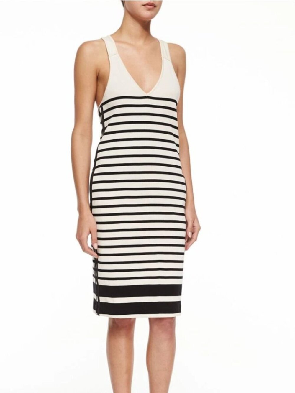 RAG & BONE Off White Avila Stripe Knit Racerback Dress V-Neck Midi Size M